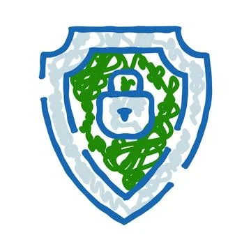 Shield with padlock protecting data and cybersecurity system Illustrazione stock