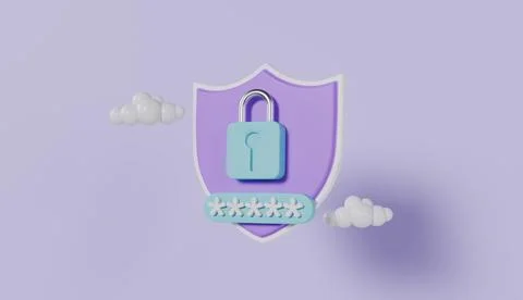 Shield with padlock security and safety concept, closed lock on shield Illustrazione stock
