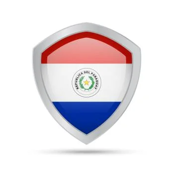 Shield with Paraguay flag on white background. Illustrazione stock