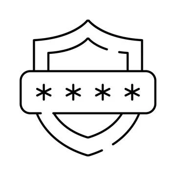 Shield with password protecting digital data security access Illustrazione stock