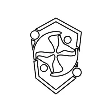 Shield people Commitment Teamwork Together Outline Logo 스톡 일러스트