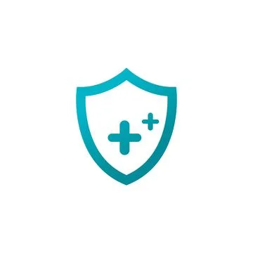 Shield plus brand, symbol, design, graphic, minimalist.logo Stock Illustration