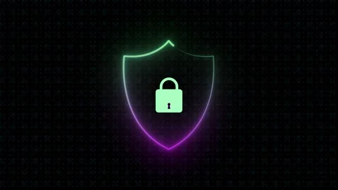 Shield Protect Secure Sign Animation with Glowing Lock Icon Stock Footage 283987077