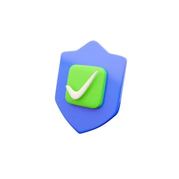 Shield protected icon with check simple 3d illustration. Shield icon 3d render Stock Illustration