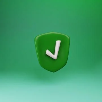 Shield protected icon with check simple 3d illustration on pastel abstract Stock Illustration