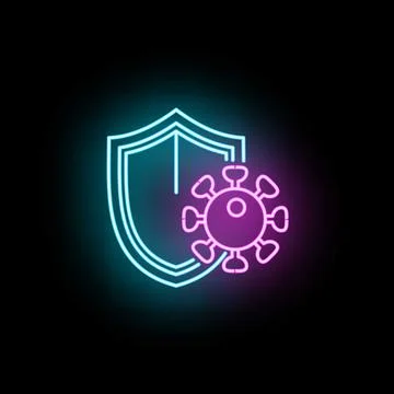 Shield protecting virus neon glowing outline concept Stock Illustration