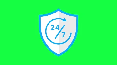 Shield Protection 24 7 Icon Security Service Green Screen 4K Stock Footage 333780759