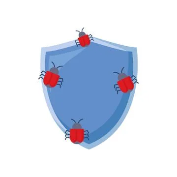 Shield protection bugs virus white background Stock Illustration
