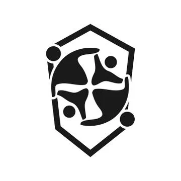 Shield protection Commitment Teamwork Together Black Logo Stock Illustration