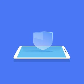 Shield protection icon mobile database privacy guard application blue background Illustrazione stock