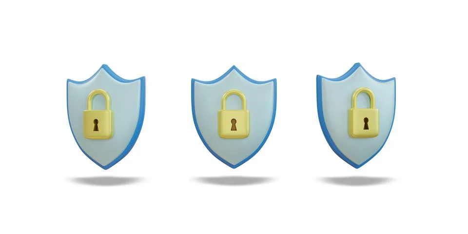 Shield protection icon. Security data concept. clipping path. 3D rendering. Stock Illustration