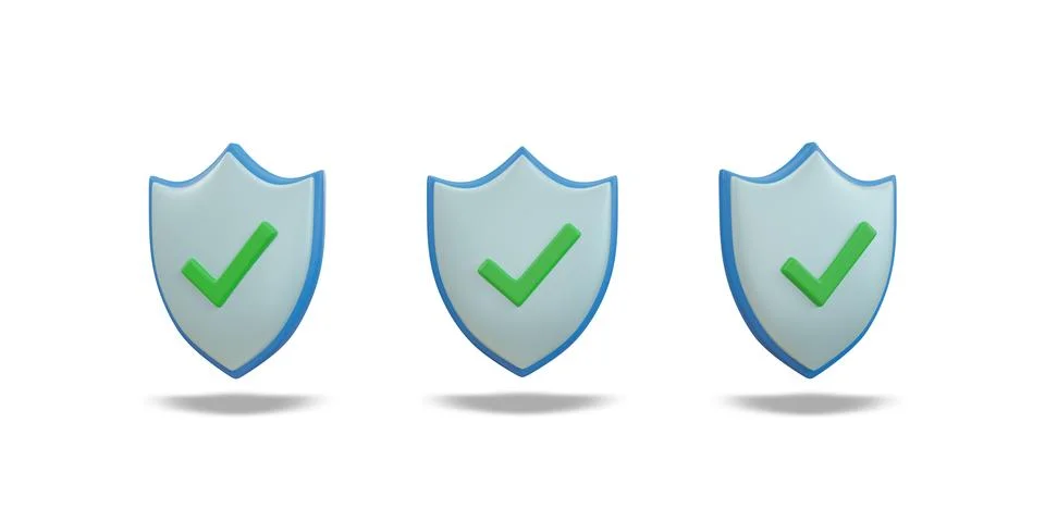 Shield protection icon. Security data concept. clipping path. 3D rendering. Stock Illustration