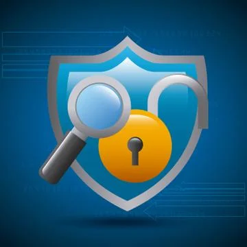 Shield protection padlock magnifier technology cyber Stock Illustration