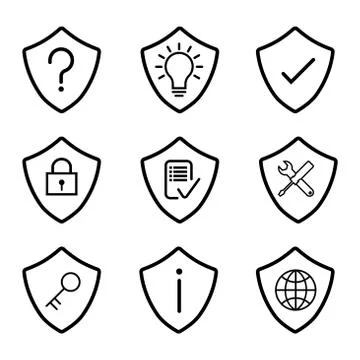 Shield Protection Security Icon Set-Vector Iconic Design Stock Illustration