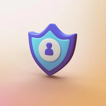 Shield protection user - stylized 3d CGI icon object Stock Illustration