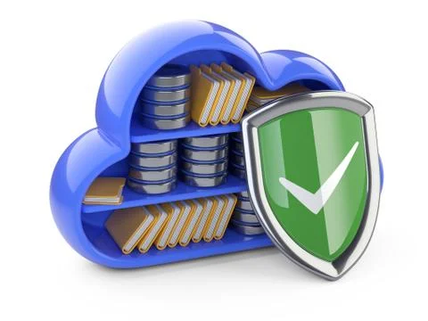 Shield protects the database cloud computing. Stock Illustration