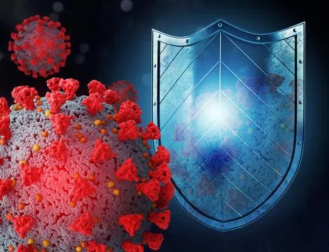 Shield protects from viruses attack. Concept of stop pandemic of covid 19 c.. 스톡 일러스트