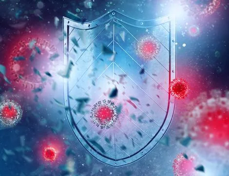Shield protects from viruses attack. Concept of stop pandemic of covid 19 c.. Stockillustratie