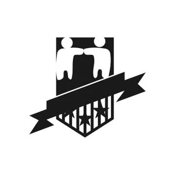 Shield Ribbon People Commitment Teamwork Together Black Logo Stock Illustration