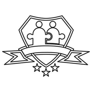 Shield ribbon puzzle Commitment Teamwork Together Outline Logo Stockillustratie