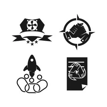 Shield rocket paper Commitment Teamwork Together Black Logo Stock Illustration