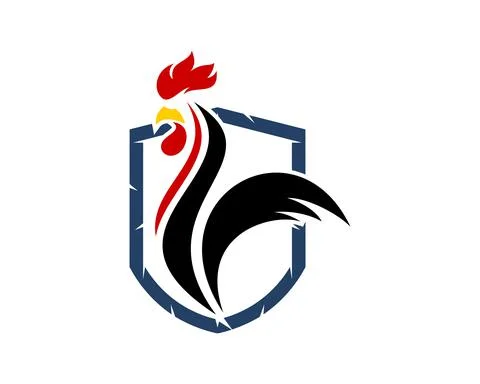 Shield with rooster inside Stock Illustration