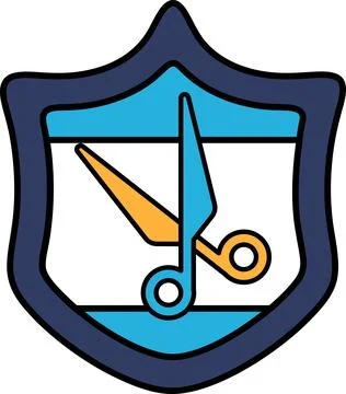A shield with scissors and a pair of scissors on it Ilustração Stock