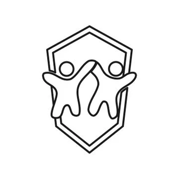 Shield secure Commitment Teamwork Together Outline Logo Stock Illustration