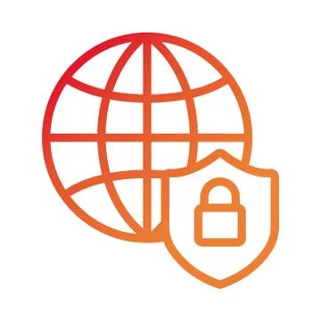 Shield secure with sphere browser and padlock gradient style Stock Illustration