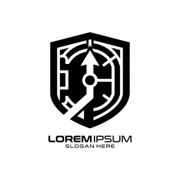 Shield Security and Arrow Clock Logo Design for Protection Stock Illustration