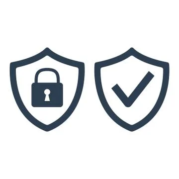 Shield with security and check mark icon on white background. Stockillustratie