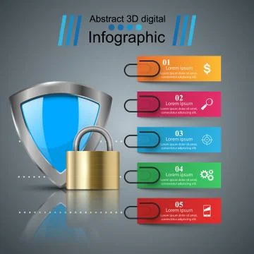 Shield, security - business paper infographic. Stock Illustration