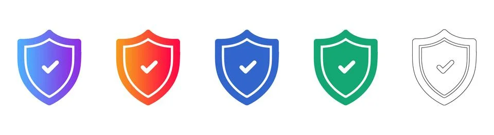 Shield Security Checkmark Icon Set 库存插图