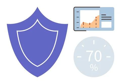 Shield for Security with Data Analytics Dashboard and 70 Progress Indicator Illustrazione stock