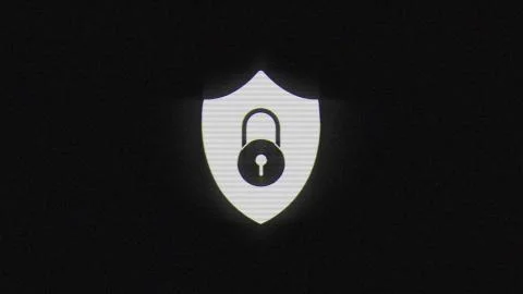 Shield security in glitch effect mp4 video Stock Illustration
