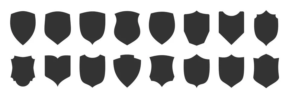 Shield security guard privacy flat black icon set Stock Illustration