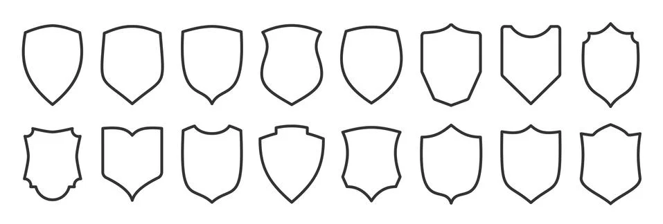 Shield security guard privacy line black icon set Stock Illustration