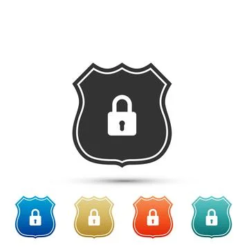 Shield security icon isolated on white background. Set elements in colored icons Illustrazione stock