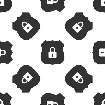 Shield security icon seamless pattern on white background. Flat design. Vector Stock Illustration