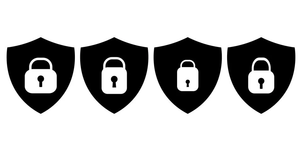 Shield security icon set, protection symbols, security icon with check mark.. Stock Illustration