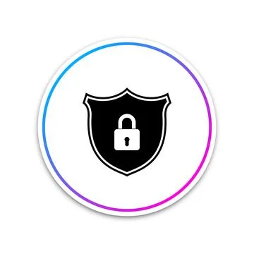 Shield security with lock icon isolated on white background. Circle white button イラスト素材