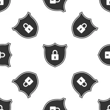 Shield security with lock icon seamless pattern on white background. Flat design イラスト素材