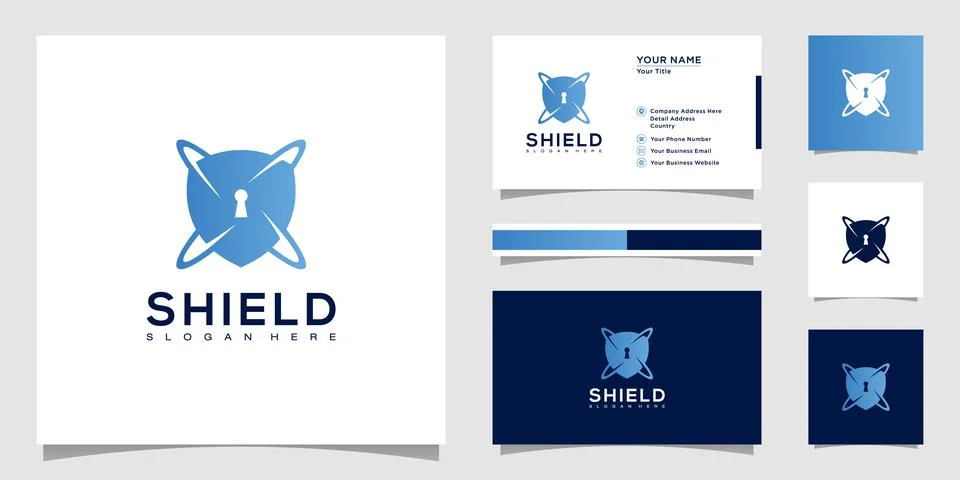 Shield security logo design and business card Illustrazione stock