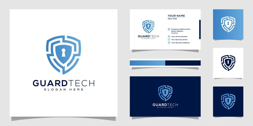 Shield security logo design and business card Stock Illustration