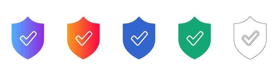 Shield Security Verification Icon Set Stock Illustration