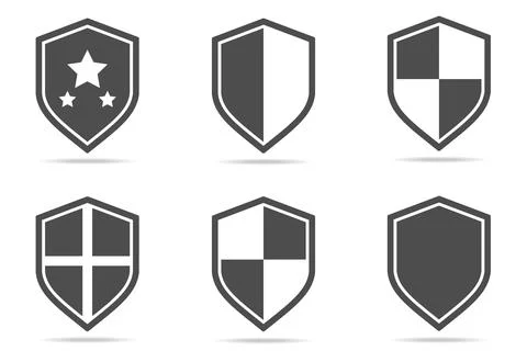 Shield, set of black shield icons isolated on white background. Vector Stock Illustration