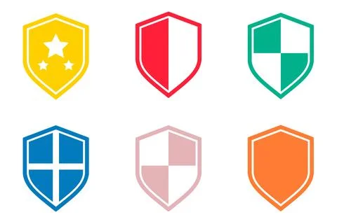 Shield, set of varied colored shields isolated on white background Security Stock Illustration
