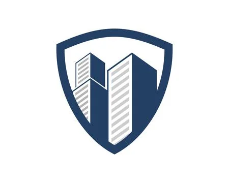 Shield shape with building inside Stock Illustration