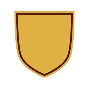 Shield shape gold icon. Simple flat logo on white background. Symbol of secur Stock Illustration