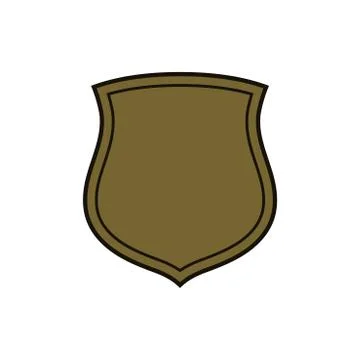 Shield shape gold icon. Simple flat logo on white background. Symbol of secur Illustrazione stock